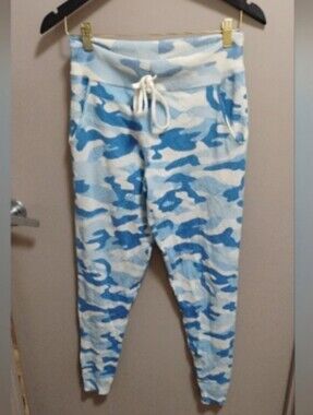 Oats Cashmere By Debra Hayburn Blue Camo Patterned Cashmere Joggers Pants Sz S